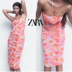 ZARA Mesh ruched bodycon halter dress Size M